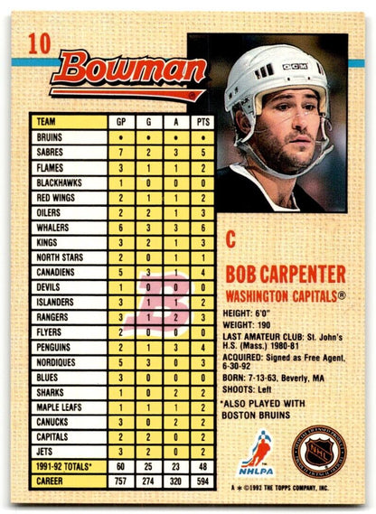 1992-93 Bowman Bob Carpenter Washington Capitals #10