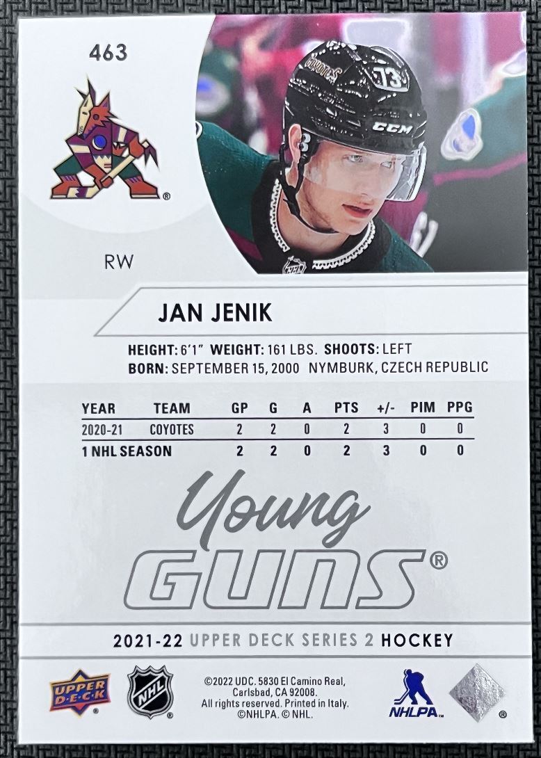 2021-22 Upper Deck Jan Jenik Rookie Arizona Coyotes #463