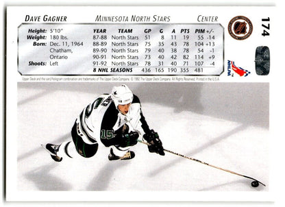 1992-93 Upper Deck Dave Gagner Minnesota North Stars #174