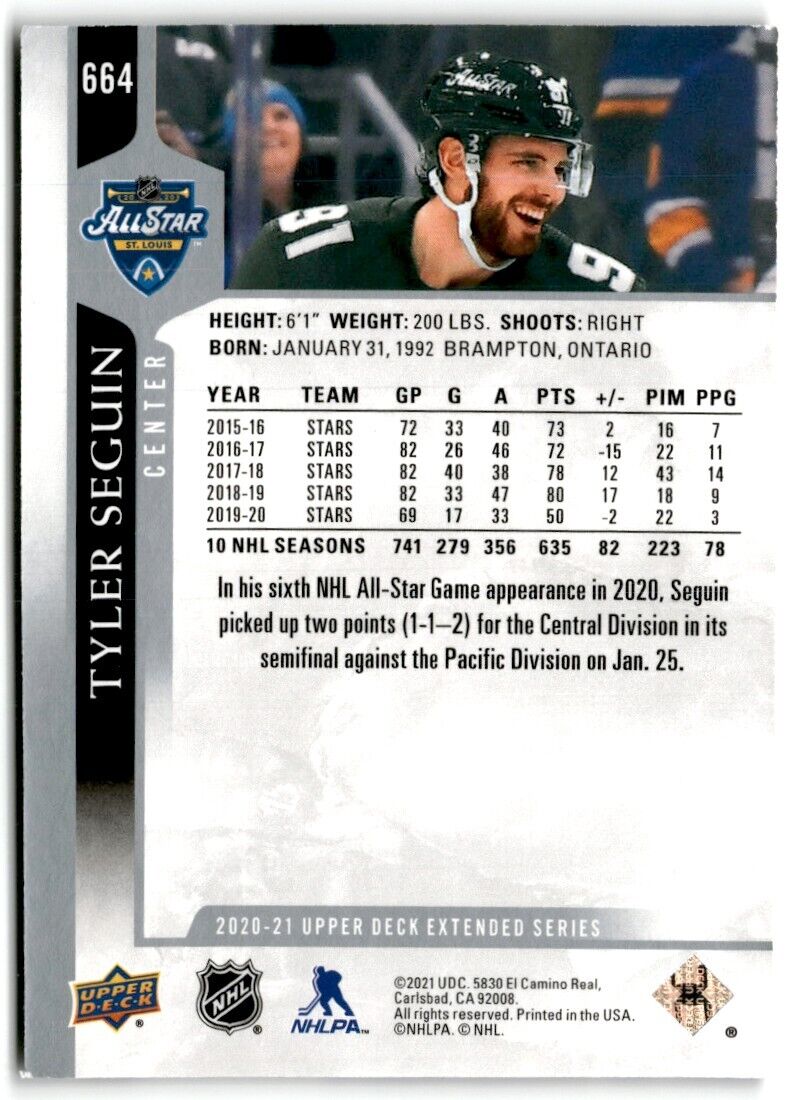 2020-21 Upper Deck Tyler Seguin Dallas Stars #664