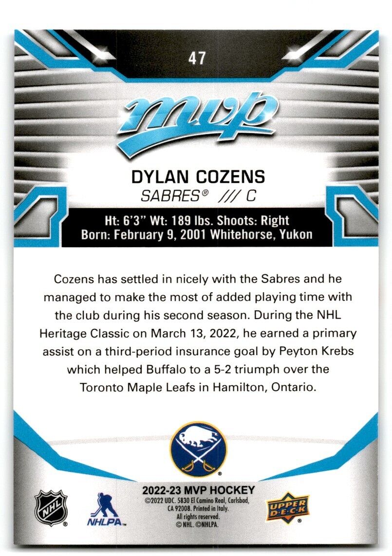 2022-23 Upper Deck MVP Dylan Cozens Buffalo Sabres #47