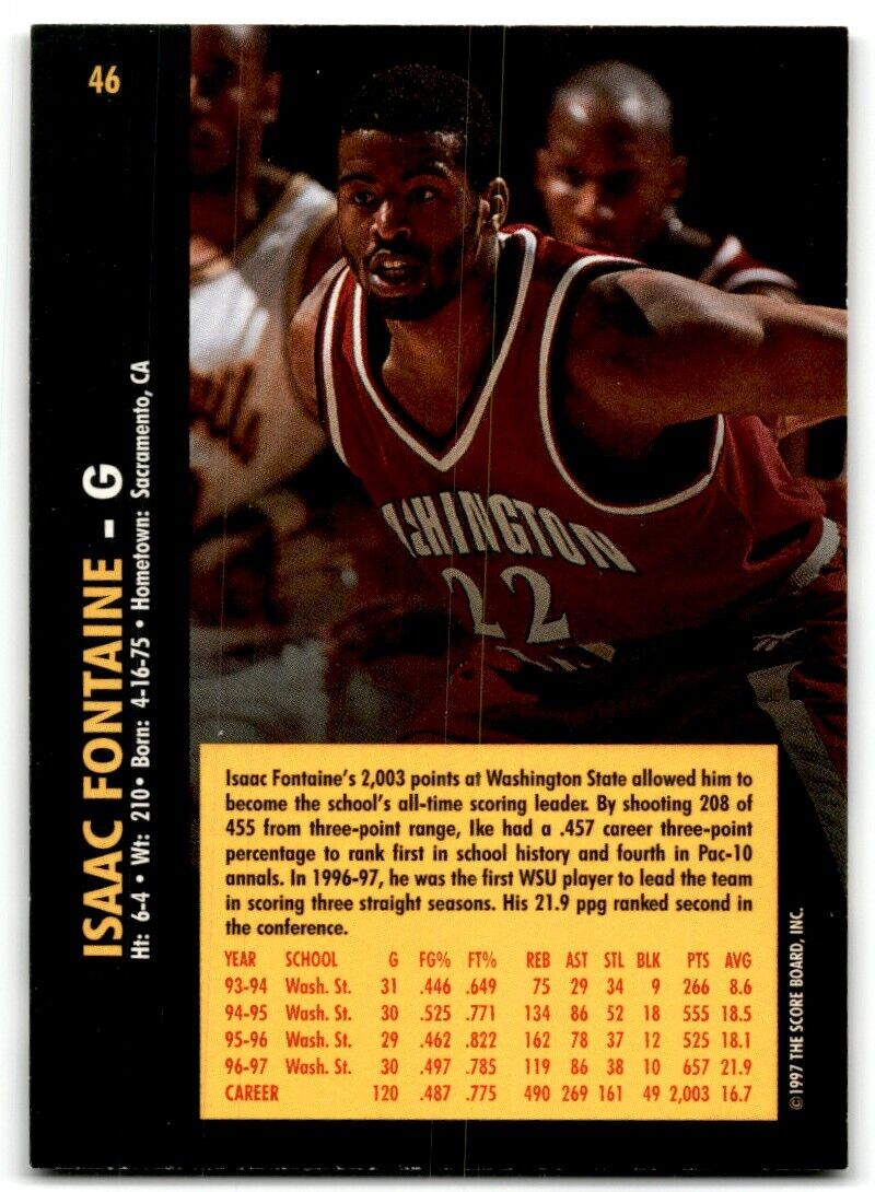 1997-98 Score Board Rookies Isaac Fontaine Washington State Cougars #46