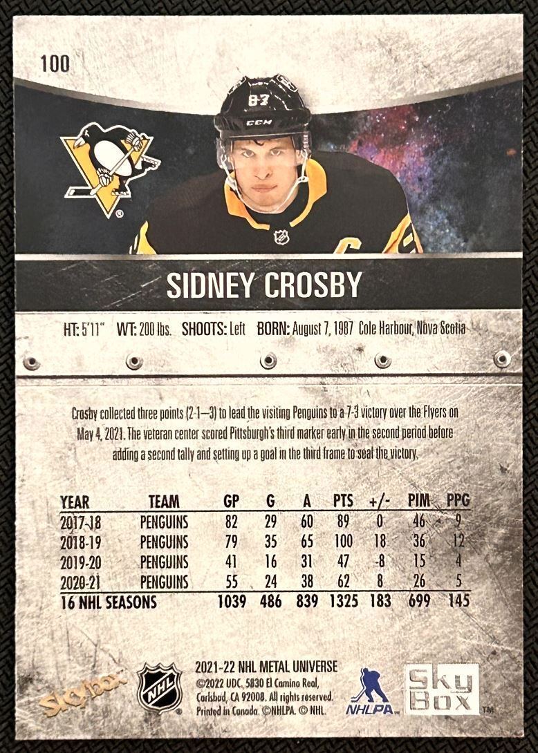 2021-22 Skybox Metal Universe Sidney Crosby Pittsburgh Penguins #100