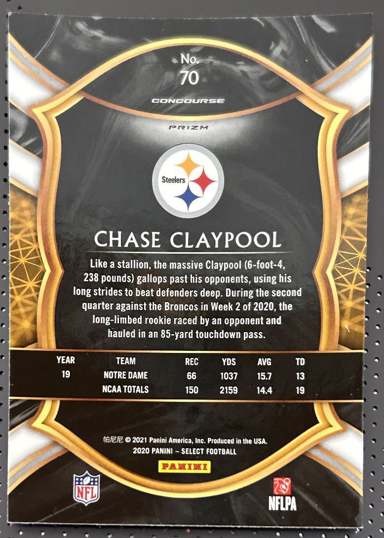 2020 Panini Select Chase Claypool Rookie Pittsburgh Steelers #70