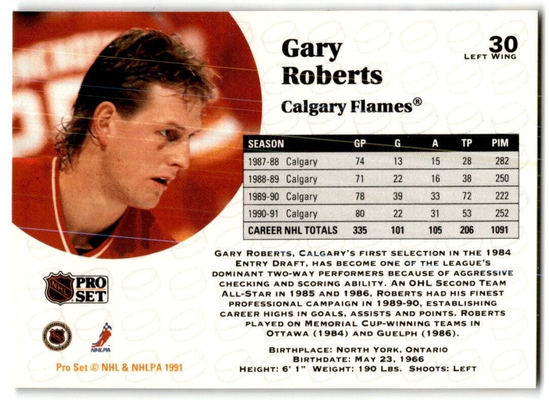 1991-92 Pro Set Gary Roberts Calgary Flames #30