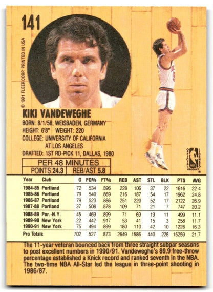 1991-92 Fleer Kiki Vandeweghe New York Knicks #141