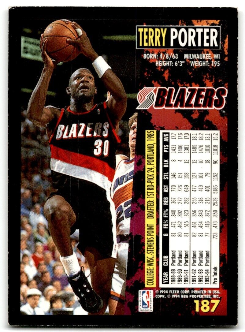 1994-95 Fleer Terry Porter Portland Trail Blazers #187