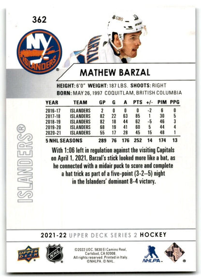 2021-22 Upper Deck Mathew Barzal New York Islanders #362