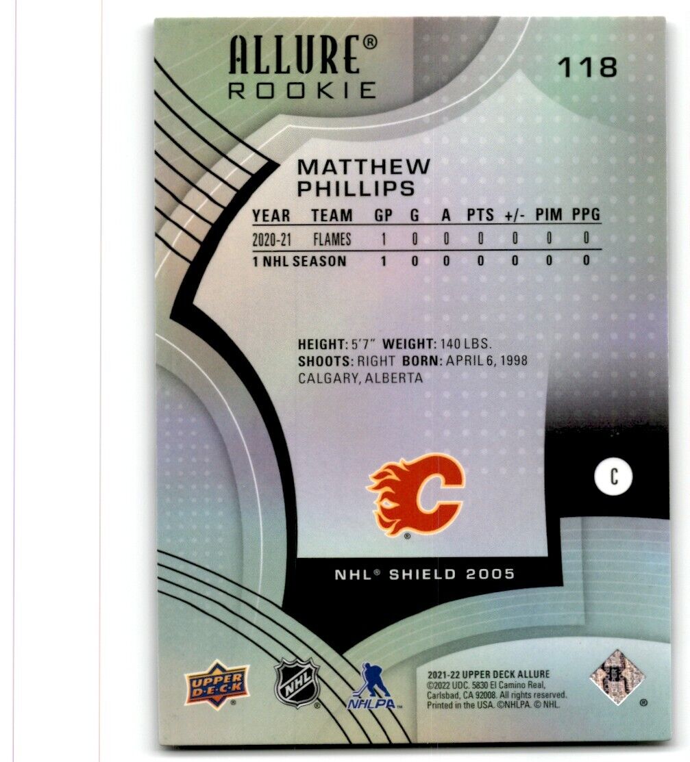 2021-22 Upper Deck Allure Matthew Phillips Rookie Calgary Flames #118