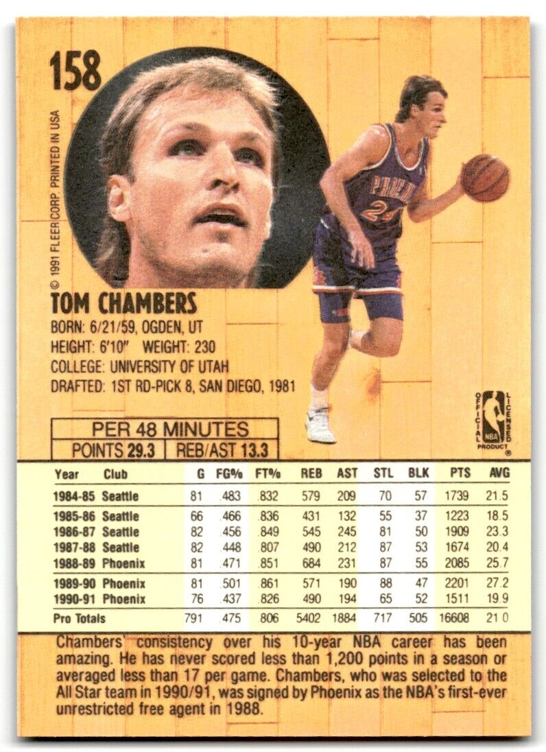 1991-92 Fleer Tom Chambers Phoenix Suns #158