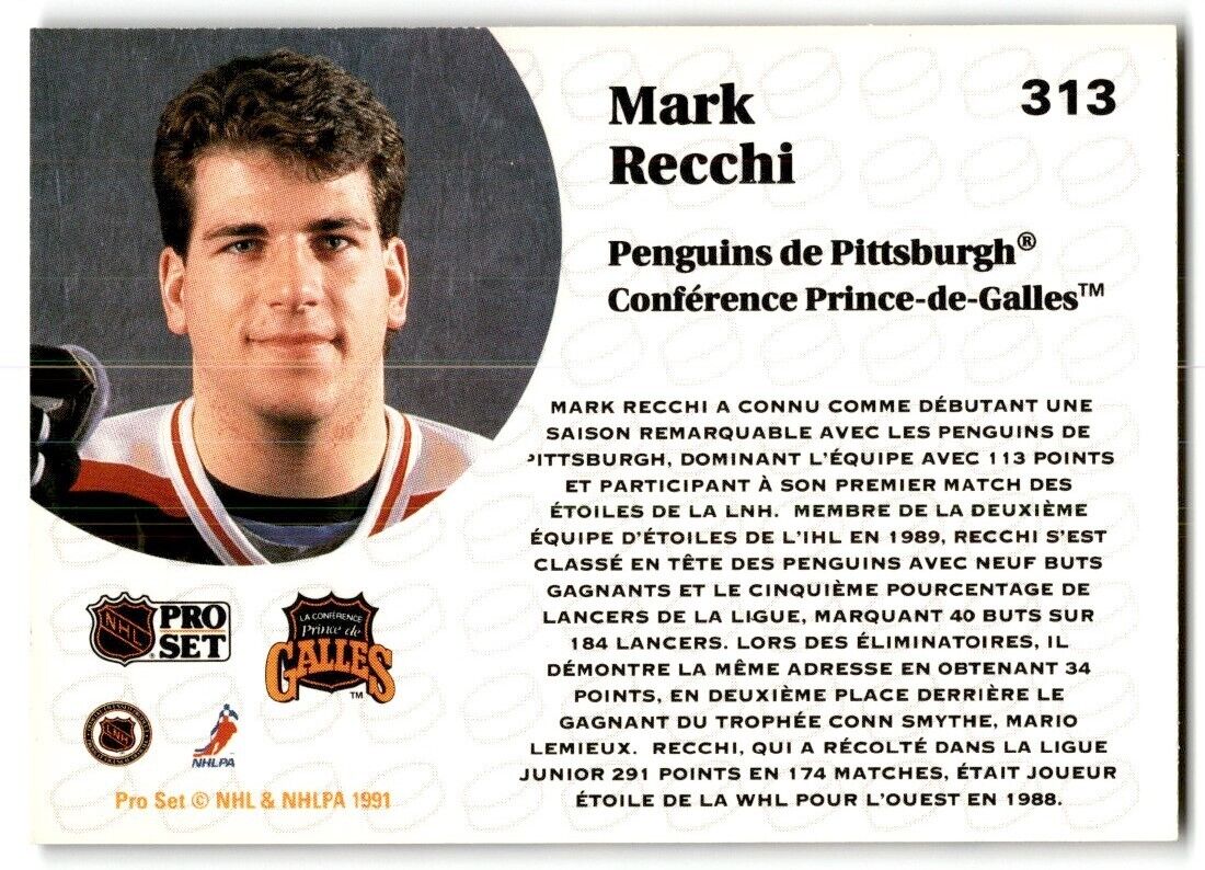 1991-92 Pro Set Mark Recchi Pittsburgh Penguins #313