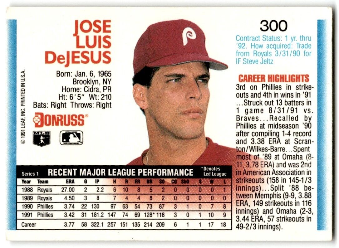 1992 Donruss Jose DeJesus Philadelphia Phillies #300