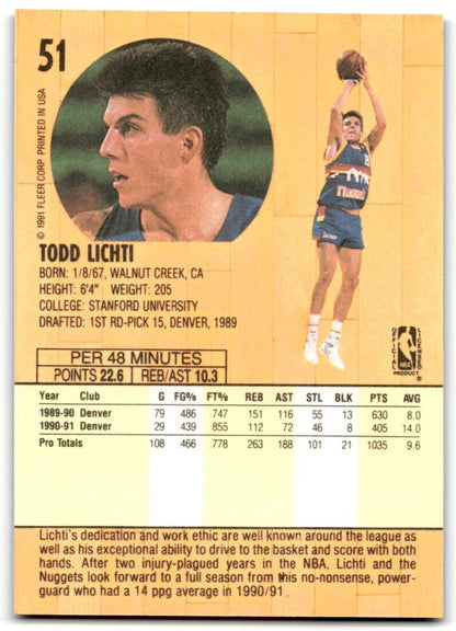 1991-92 Fleer Todd Lichti Denver Nuggets #51