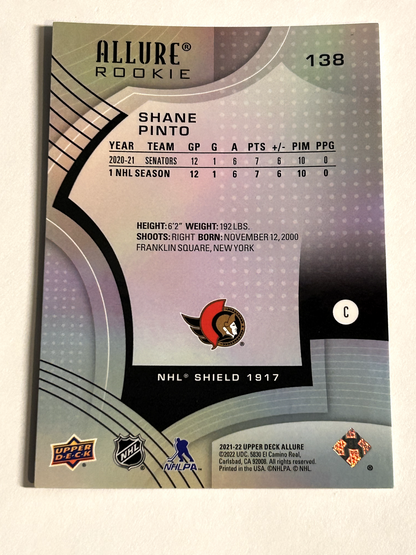 2021-22 Upper Deck Allure - Rookie #138 - Shane Pinto- Ottawa Senators