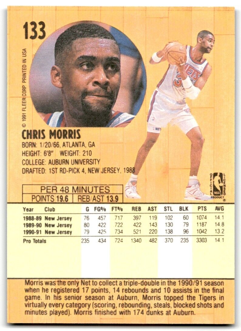 1991-92 Fleer Chris Morris New Jersey Nets #133