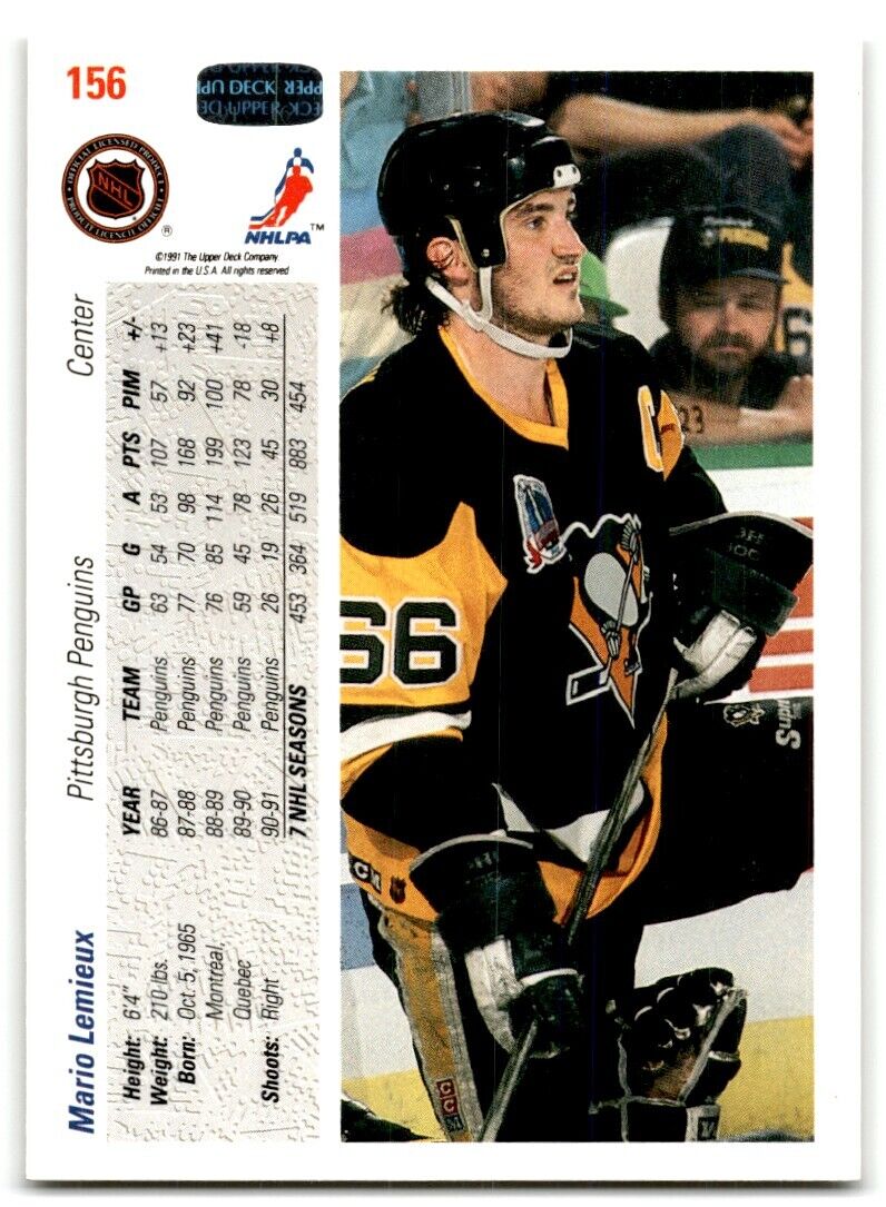 1991-92 Upper Deck Mario Lemieux Pittsburgh Penguins #156