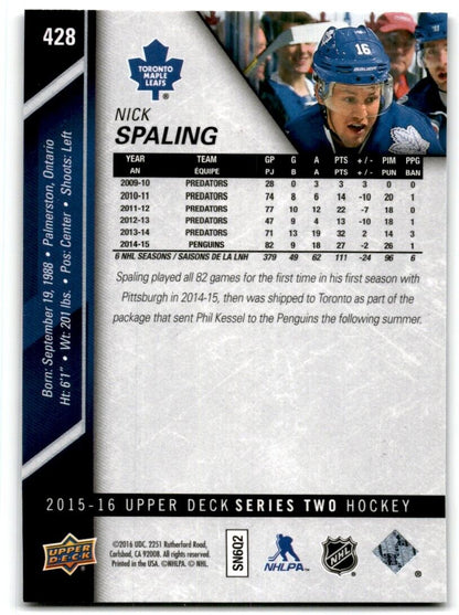 2015-16 Upper Deck Nick Spaling Toronto Maple Leafs #428