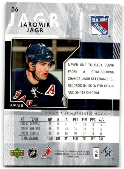 2006-07 SP Authentic Jaromir Jagr New York Rangers #36