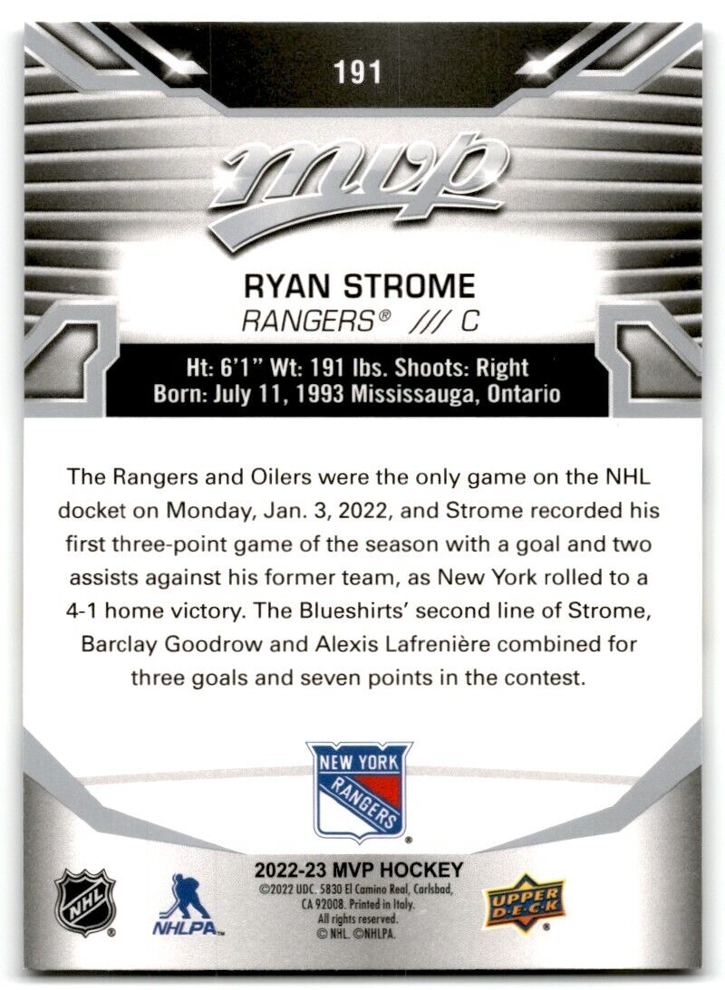 2022-23 Upper Deck MVP Silver Ryan Strome New York Rangers #191