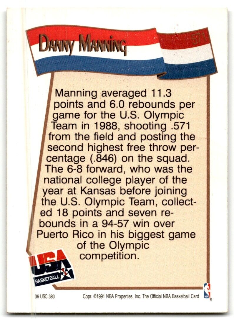 1991-92 Hoops Danny Manning USA #571