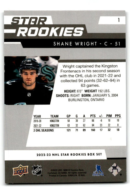 2022-23 Upper Deck Star Rookies Shane Wright Rookie Seattle Kraken #1