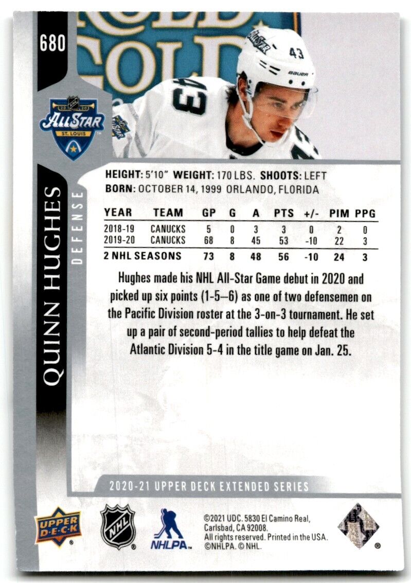 2020-21 Upper Deck Quinn Hughes Vancouver Canucks #680