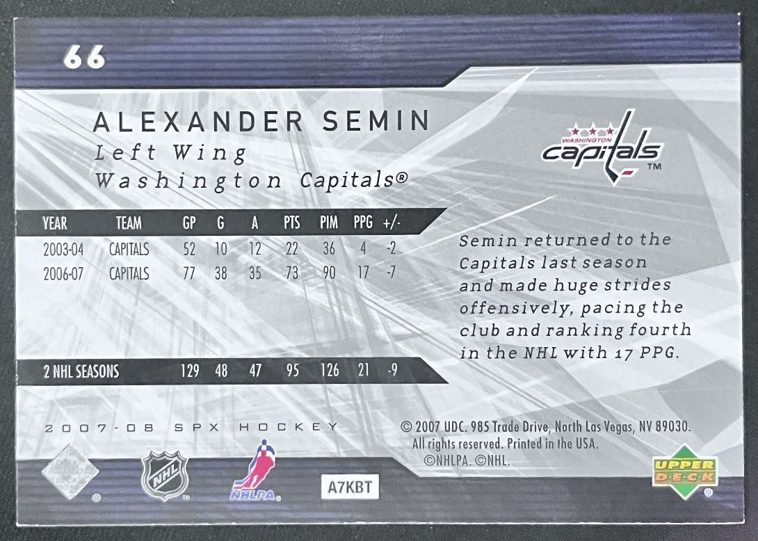 2007-08 SPx Alexander Semin Washington Capitals #66