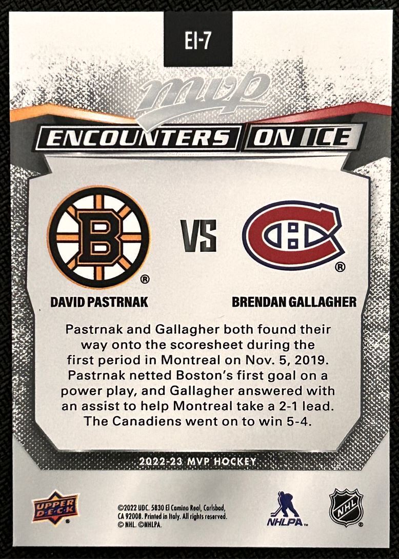 2022-23 Upper Deck MVP Encounters on Ice David Pastrnak/Brendan Gallagher Boston