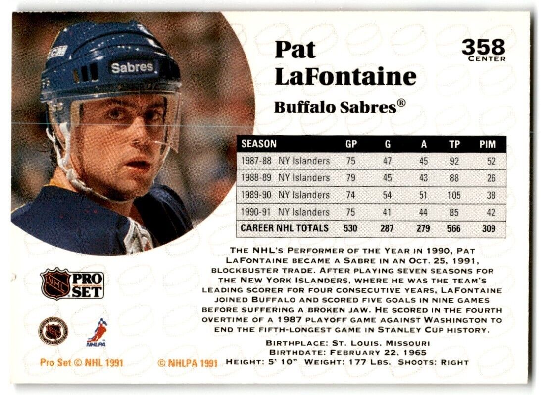 1991-92 Pro Set Pat LaFontaine Buffalo Sabres #358