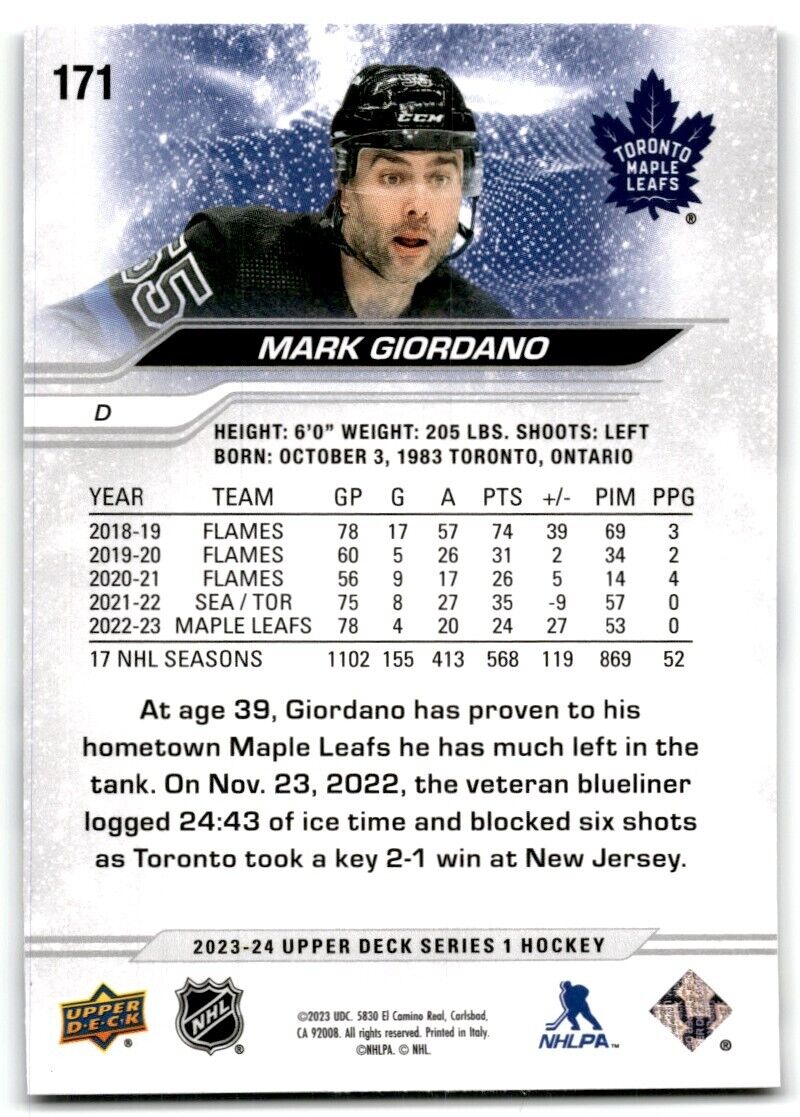 2023-24 Upper Deck Mark Giordano Toronto Maple Leafs #171