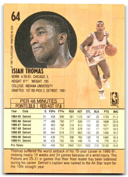 1991-92 Fleer Isiah Thomas Detroit Pistons #64