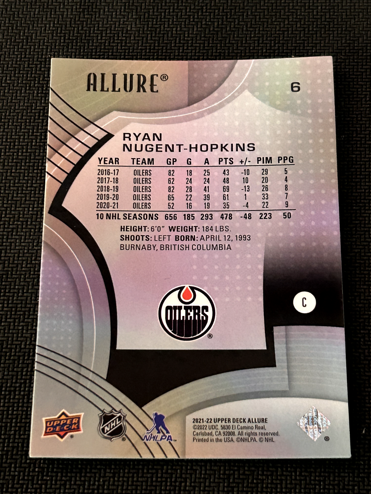 2021-22 Upper Deck Allure Black Rainbow Ryan Nugent-Hopkins Edmonton Oilers #6