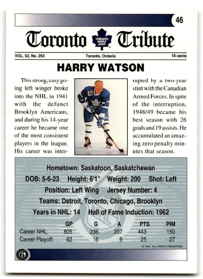 1991-92 Ultimate Original 6 Harry Watson Toronto Maple Leafs #46