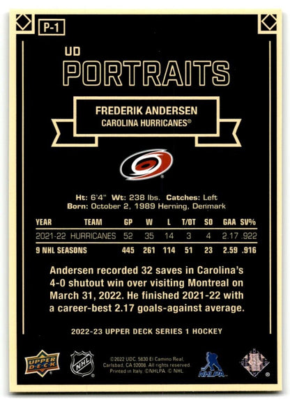 2022-23 Upper Deck UD Portraits Frederik Andersen Carolina Hurricanes #P-1