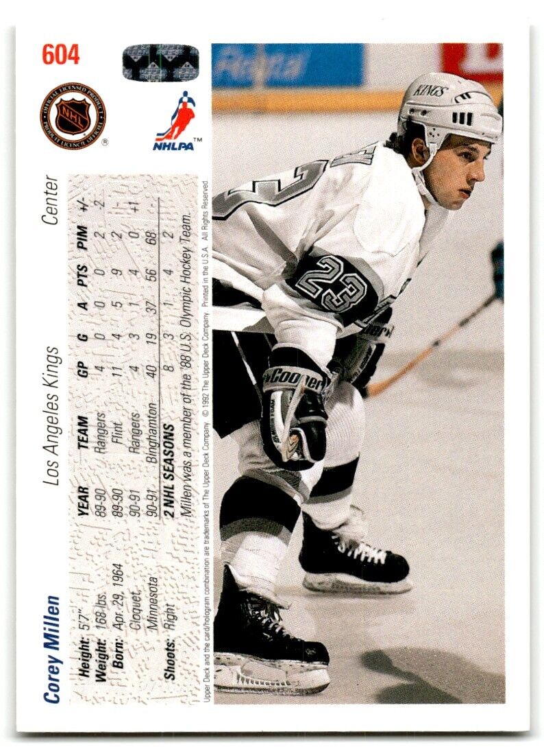 1991-92 Upper Deck French Corey Millen Rookie Los Angeles Kings #604