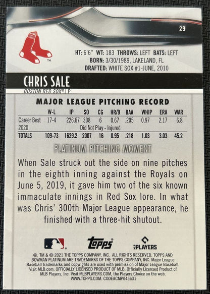 2021 Bowman Platinum Chris Sale Boston Red Sox #29