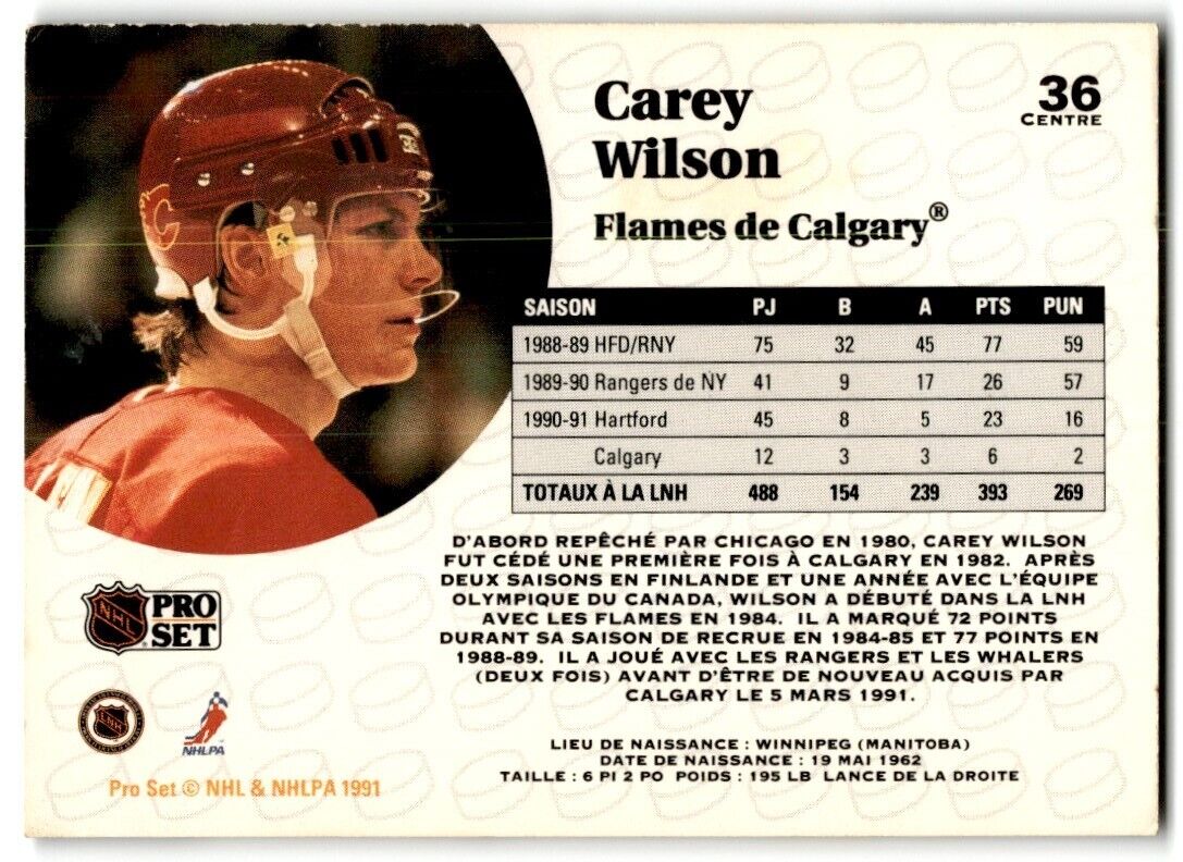 1991-92 Pro Set Carey Wilson Calgary Flames #36