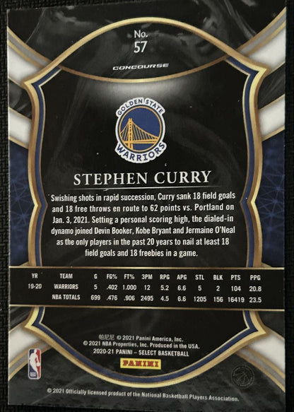 2020-21 Panini Select Concourse Blue Stephen Curry Golden State Warriors #57