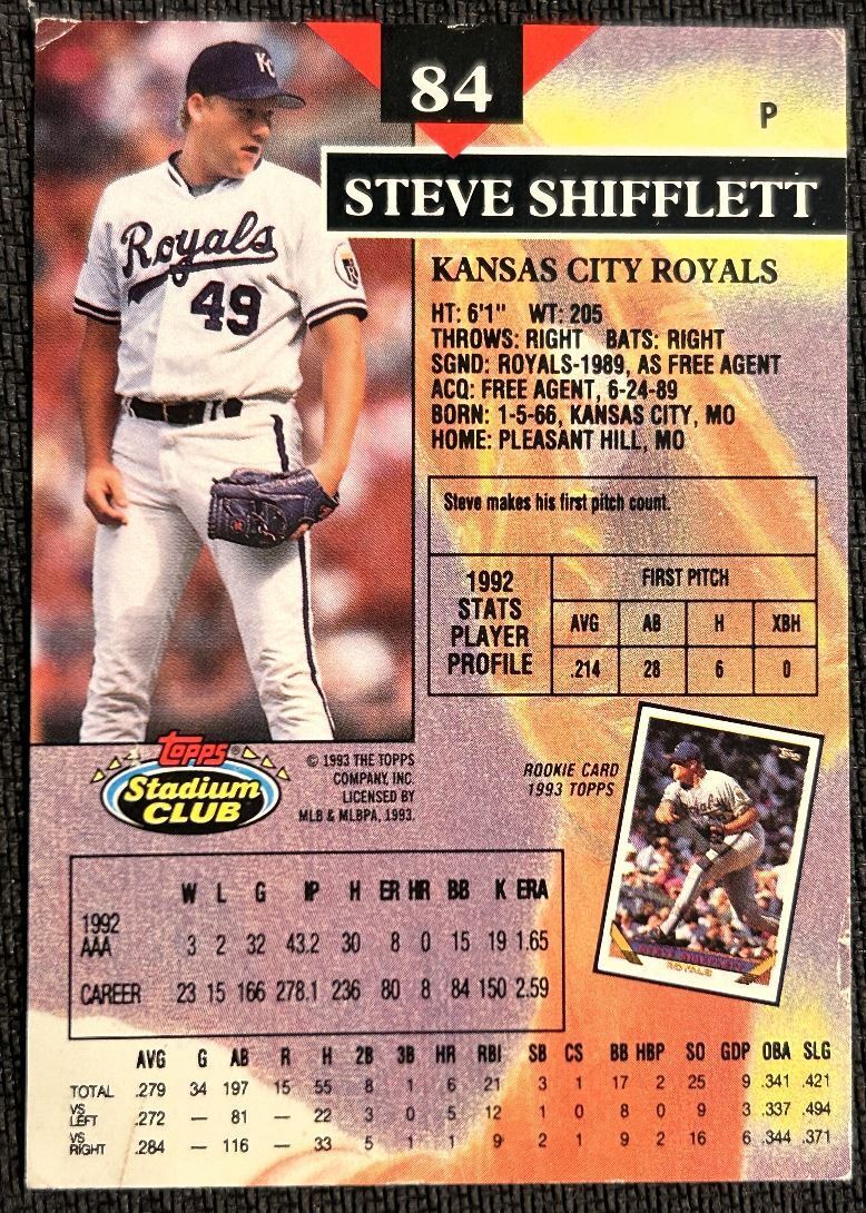 1993 Stadium Club Steve Shifflett Kansas City Royals #84