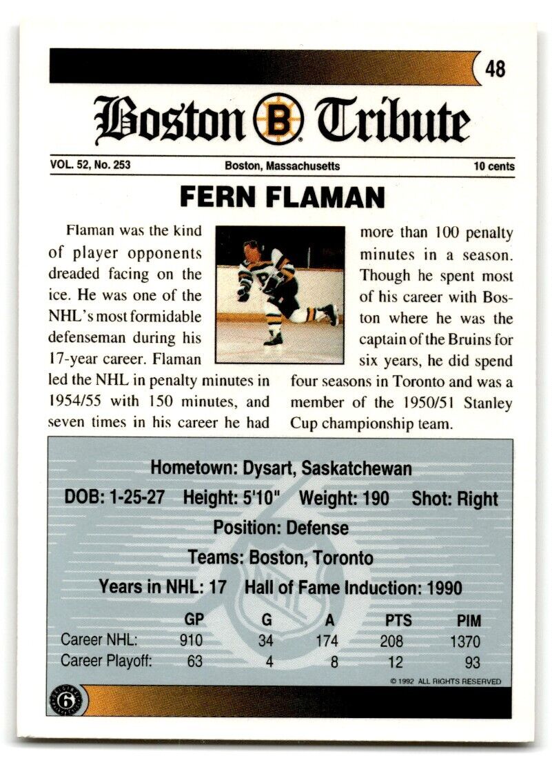 1991-92 Ultimate Original 6 Fern Flaman Boston Bruins #48