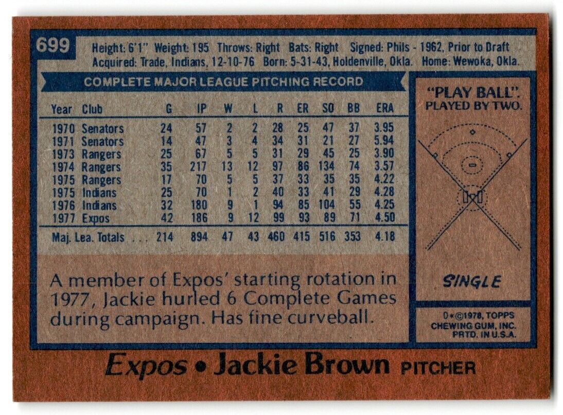 1978 Topps Jackie Brown Montreal Expos #699