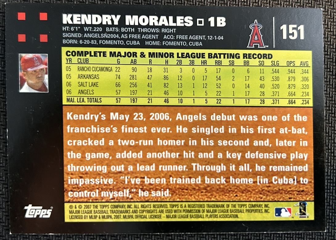 2007 Topps Kendry Morales Los Angeles Angels #151