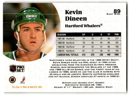 1991-92 Pro Set Kevin Dineen Hartford Whalers #89