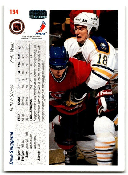 1991-92 Upper Deck Dave Snuggerud Buffalo Sabres #194