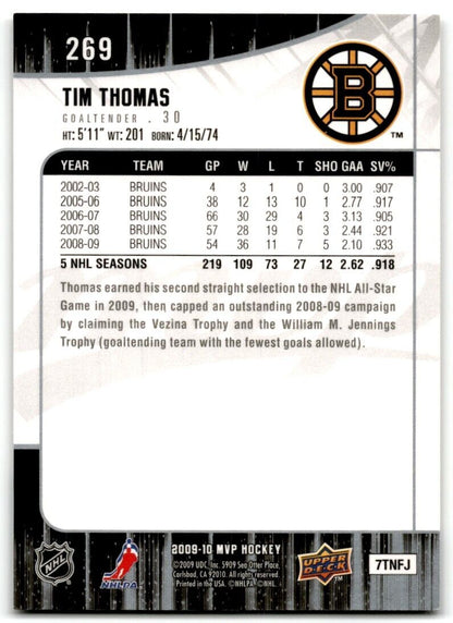 2009-10 Upper Deck MVP Tim Thomas Boston Bruins #269