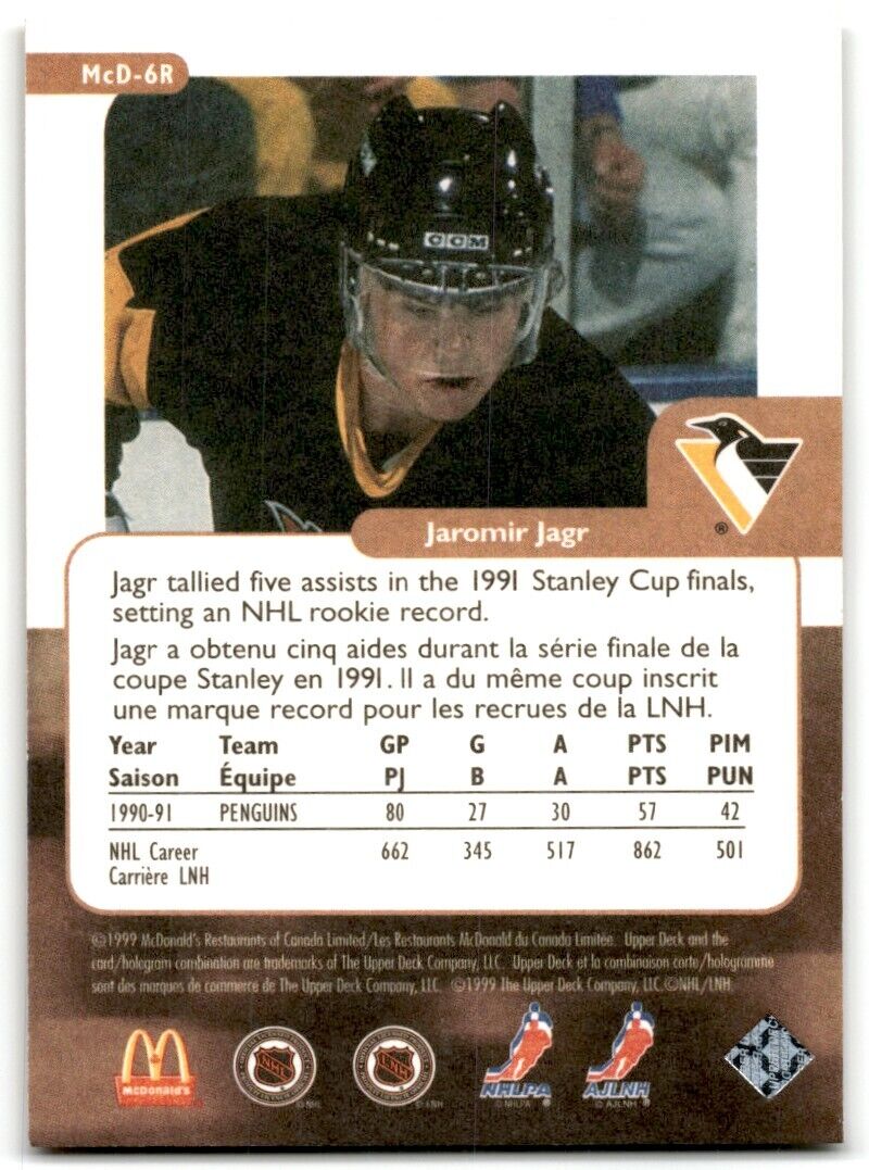 1999-00 Upper Deck Retro McDonald's Jaromir Jagr Pittsburgh Penguins #MCD-6R