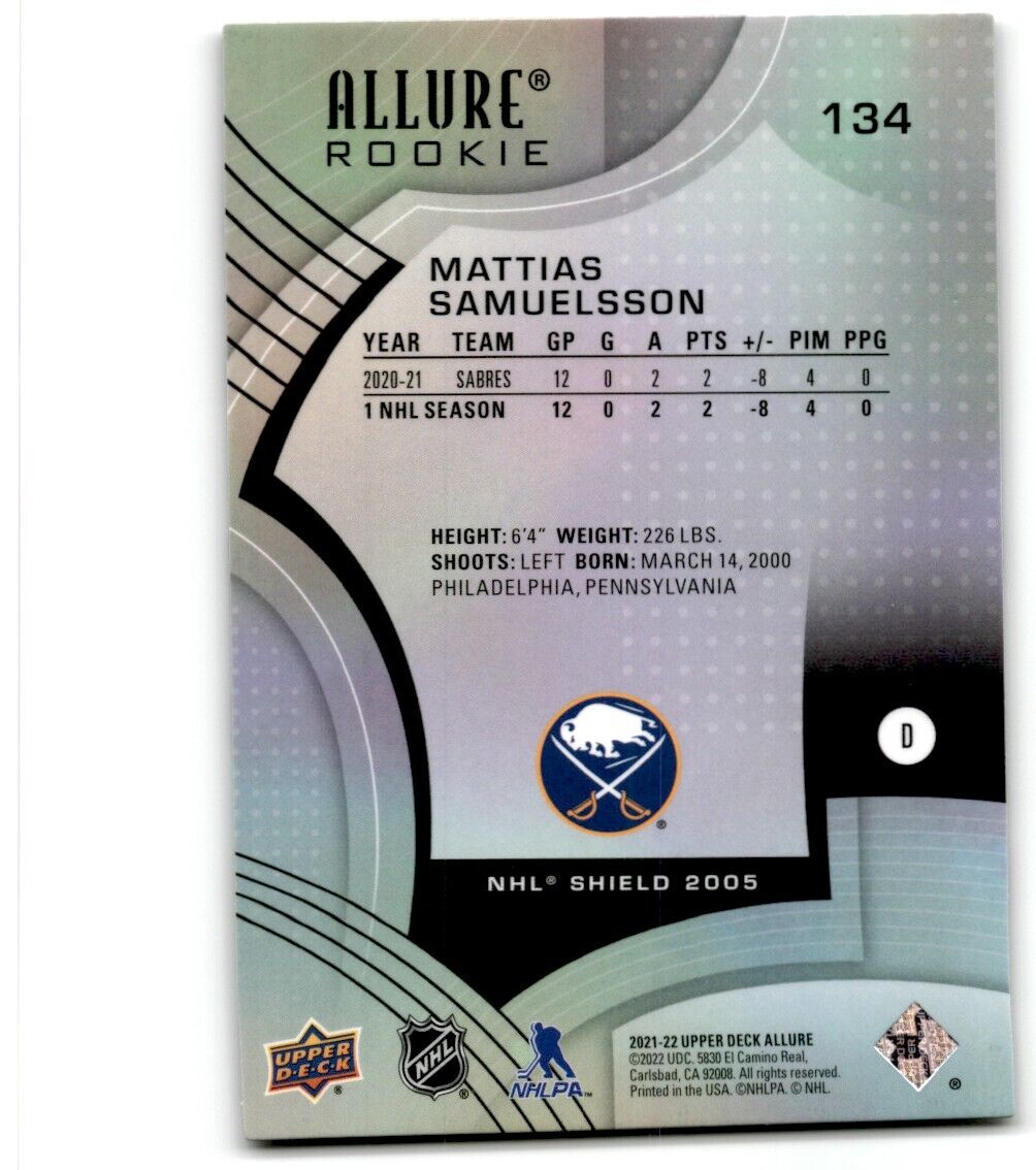 2021-22 Upper Deck Allure Mattias Samuelsson Rookie Buffalo Sabres #134