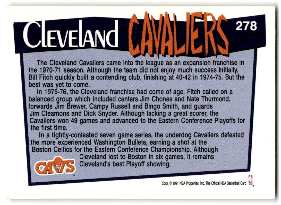 1991-92 Hoops Cleveland Cavaliers Cleveland Cavaliers #278