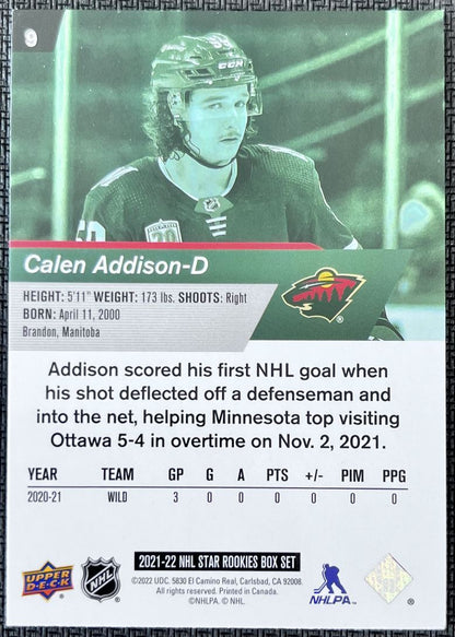 2021-22 Upper Deck NHL Star Rookie Calen Addison Rookie Minnesota Wild #9