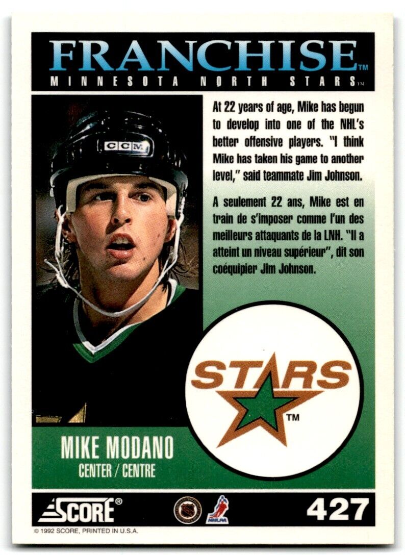 1992-93 Score Mike Modano Minnesota North Stars #427